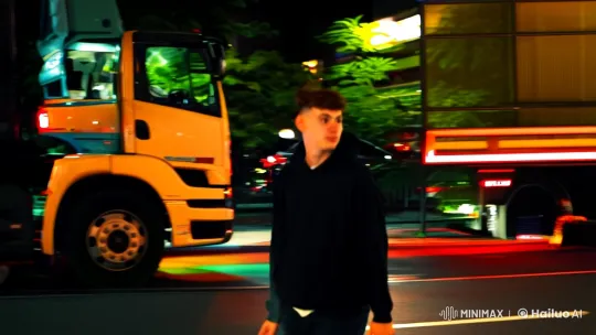 Young Man Walks Through Bright City at Night – AI Generated Video | Hailuo AI