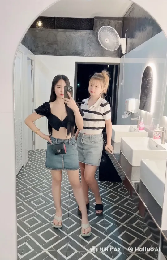 Girls demonstrate martial arts skills in a fashionable restroom – AI Generated Video | Hailuo AI