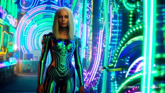 Cybernetic Beauty in Neon Dreamscape with HDR Cinematic Atmosphere – AI Generated Video | Hailuo AI