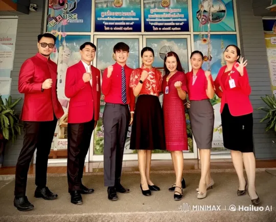 Coordinated Team Poses in Front of Building Entrance – AI Generated Video | Hailuo AI