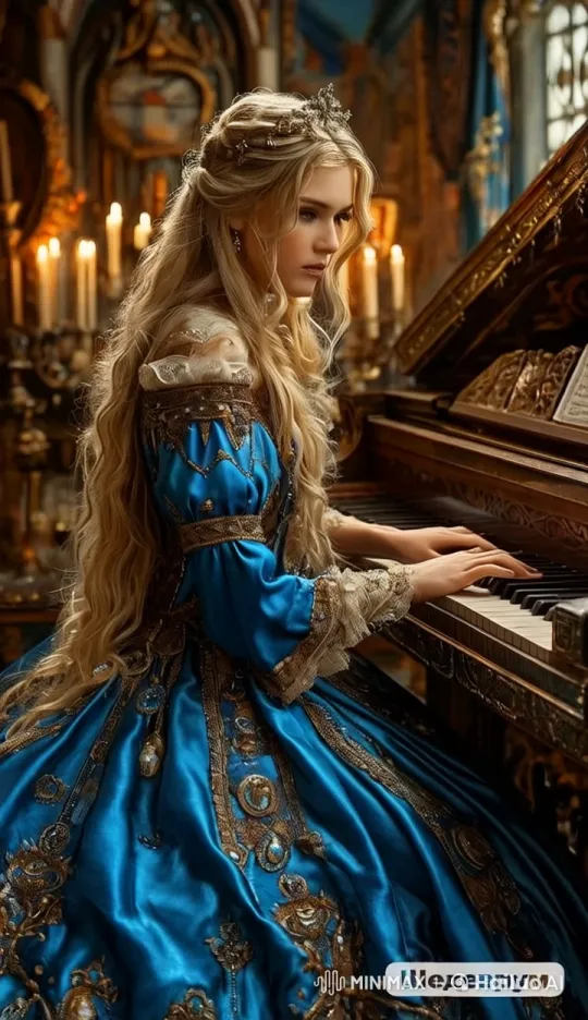 Girl Plays Harpsichord in Elegant Candlelit Setting – AI Generated Video | Hailuo AI