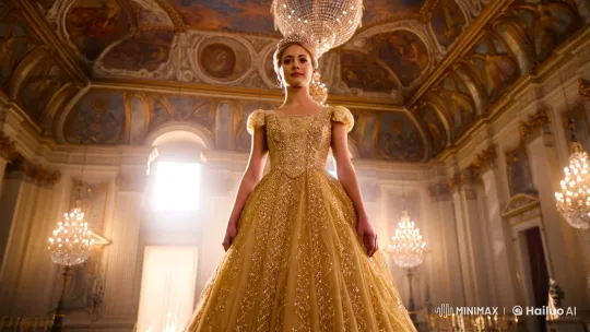 Royal Princess Enchants in Opulent Ballroom Setting – AI Generated Video | Hailuo AI