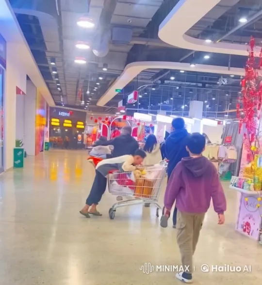 Family Enjoying Festive Shopping Mall with Dancing Moment – AI Generated Video | Hailuo AI