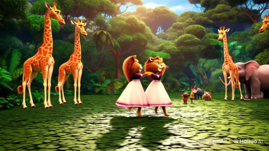 Synchronized Dance: Lion and Cat in the Jungle – AI Generated Video | Hailuo AI