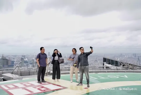 Rooftop Helipad Video: Group Enjoying City View – AI Generated Video | Hailuo AI