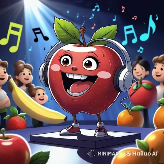 Animated Apple Star in Energetic Musical Performance – AI Generated Video | Hailuo AI