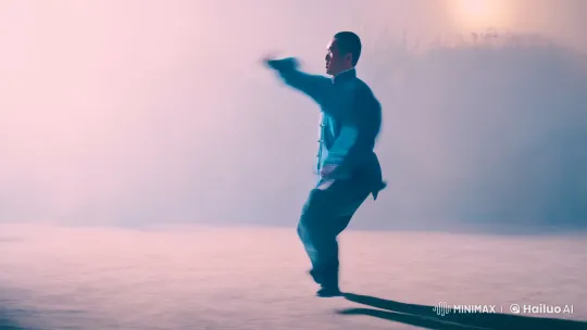 Martial Artist Showcases Kung Fu Mastery in Misty Environment – AI Generated Video | Hailuo AI