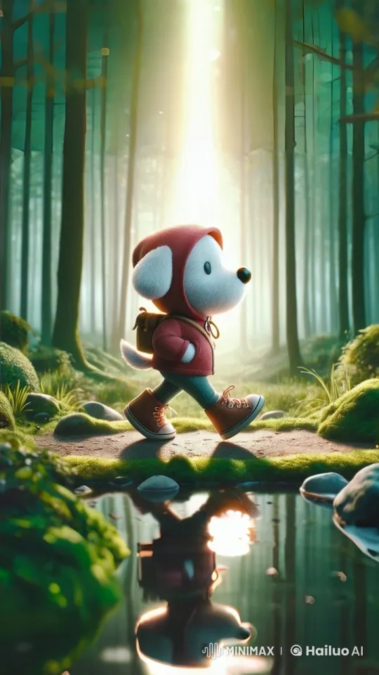 Fluffy Dog in Hooded Jacket Strolls Through Tranquil Forest – AI Generated Video | Hailuo AI