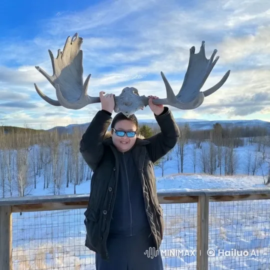 Person Startled by Rush of Moose in Snowy Landscape – AI Generated Video | Hailuo AI