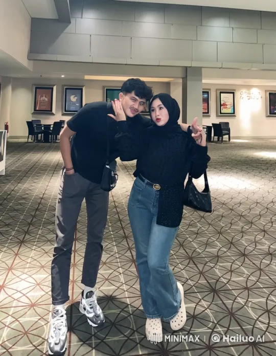 Young Couple Poses Playfully in Cinema Lobby – AI Generated Video | Hailuo AI