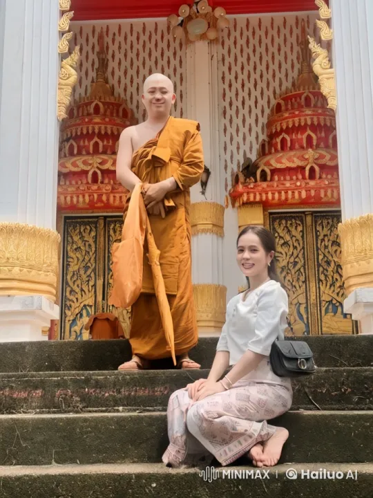Buddhist Monk and Woman Engage in Intense Martial Arts Duel at Temple Entrance – AI Generated Video | Hailuo AI
