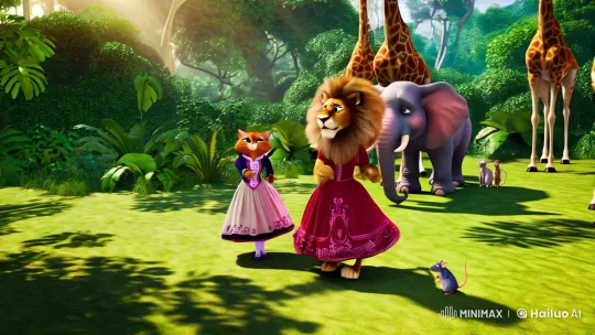 Jungle Ballet: Lion, Cat, and Spectators Dance – AI Generated Video | Hailuo AI