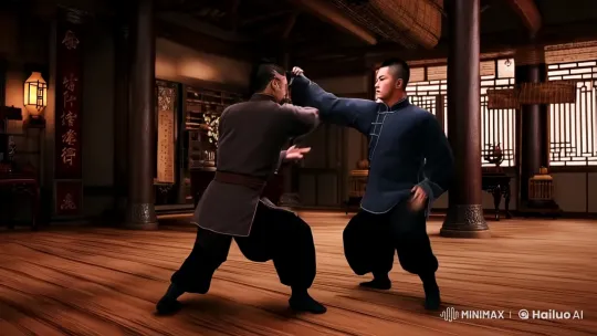 Dynamic Kungfu Fight in Traditional Dojo Setting – AI Generated Video | Hailuo AI