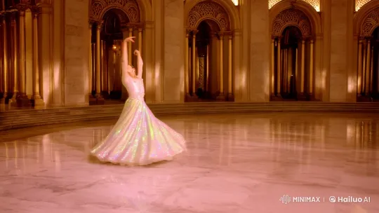 Dancer in Opulent Ballroom Captures Graceful Elegance – AI Generated Video | Hailuo AI