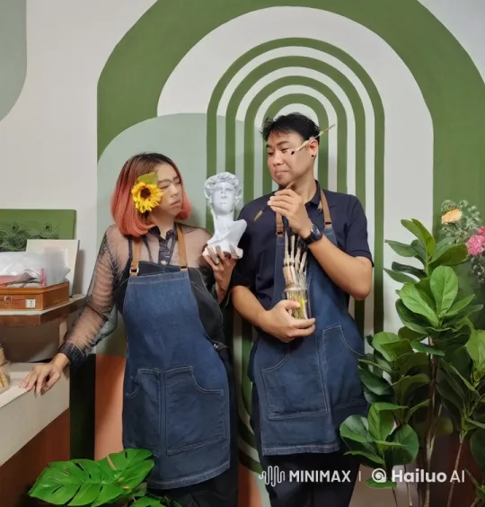 Artistic Kung Fu Duo Showcases Mastery in Dynamic Studio Battle – AI Generated Video | Hailuo AI