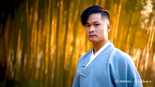 Young Martial Artist in Bamboo Forest Sunset Duel – AI Generated Video | Hailuo AI