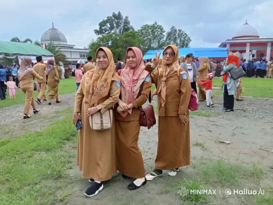 Three Women Pose for Photo at Lively Outdoor Community Event – AI Generated Video | Hailuo AI