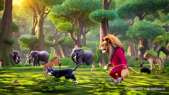 Western-Clothed Lion and Cat in Enchanting Himmapan Forest – AI Generated Video | Hailuo AI