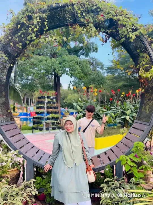 Romantic Garden Scene: Woman Kisses Man Under Flowery Arbor – AI Generated Video | Hailuo AI