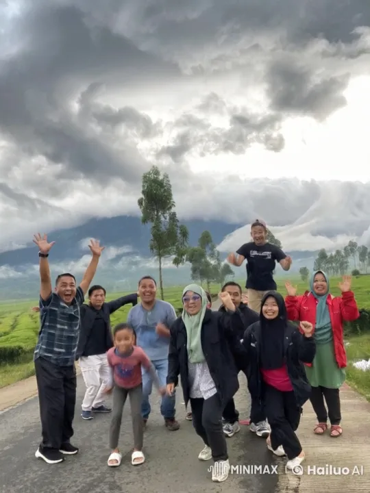 Joyful Group in Lush Landscape Anticipates Storm – AI Generated Video | Hailuo AI