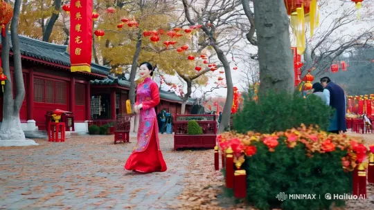 Qipao-Wearing Woman Celebrates Chinese New Year in Autumn Festival – AI Generated Video | Hailuo AI