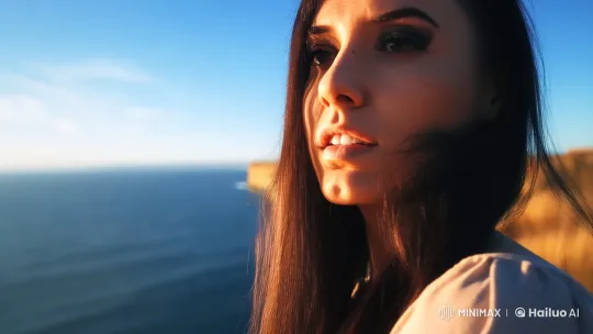 Dreamy Sunset Reflection: Woman on Cliff with Cosmic Aesthetic – AI Generated Video | Hailuo AI