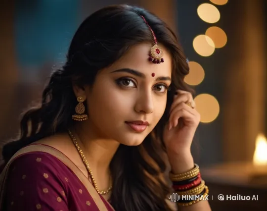 Traditional Elegance: Woman in Gold Jewelry and Saree – AI Generated Video | Hailuo AI