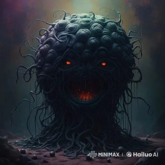 Ominous Black Bubble Gum Monster in Dark Fog – AI Generated Video | Hailuo AI