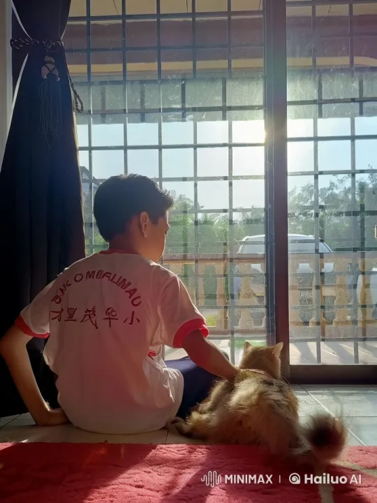 Boy and Cat Enjoying a Peaceful Moment – AI Generated Video | Hailuo AI