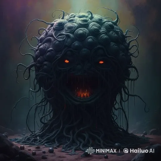 Eerie Black Bubble Gum Creature in Haunting Atmosphere – AI Generated Video | Hailuo AI