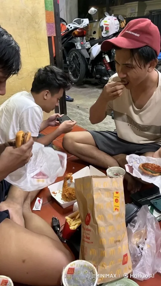 Friends Enjoy Fast Food and Spontaneous Fun – AI Generated Video | Hailuo AI