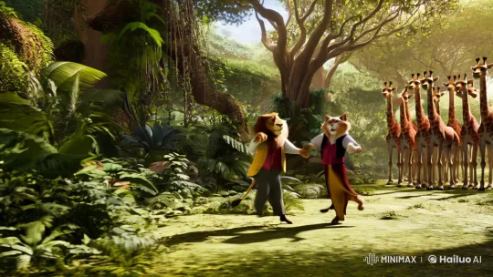 Lion and Cat Dance Gracefully in the Jungle – AI Generated Video | Hailuo AI