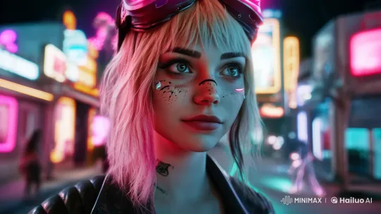 Cyberpunk Street: Young Woman in Futuristic Setting – AI Generated Video | Hailuo AI