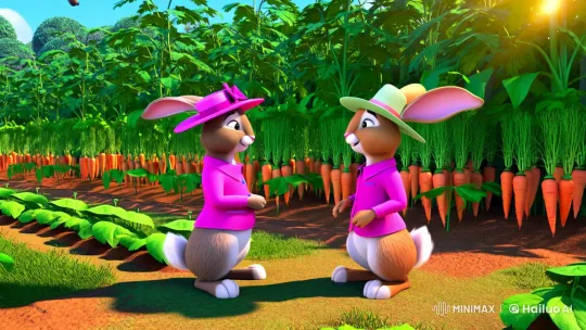 Elegant Rabbits Chat in Lush Carrot Garden – AI Generated Video | Hailuo AI