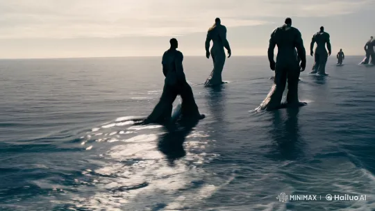 Giant Figures Gracefully Stride Through the Sea – AI Generated Video | Hailuo AI