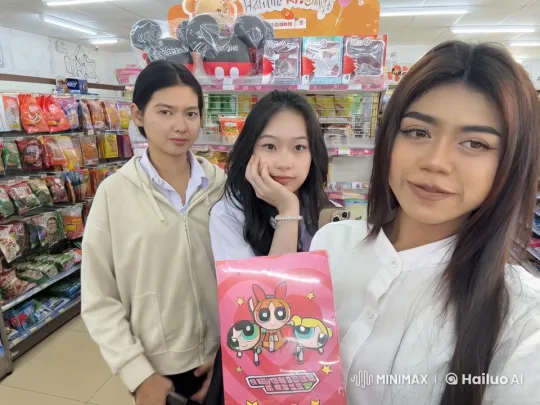 Friendly Fight with Powerpuff Girls Bag in Bright Store – AI Generated Video | Hailuo AI