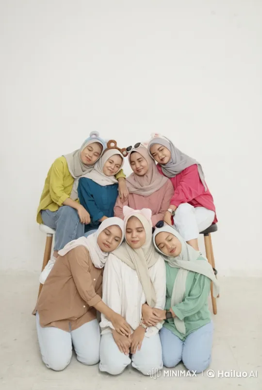 Friends' Playful Kungfu Choreography with Colorful Hijabs – AI Generated Video | Hailuo AI