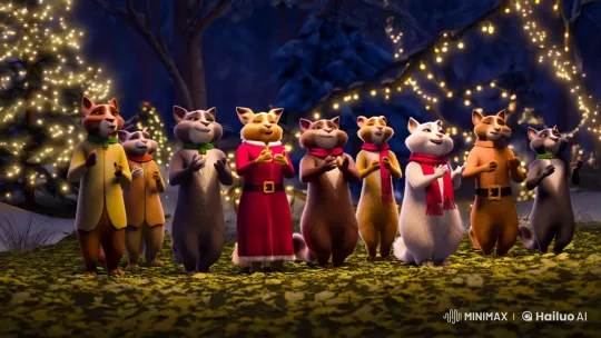 Animals Sing Christmas Carols in Enchanting Winter Scene – AI Generated Video | Hailuo AI