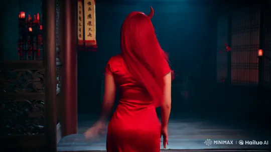 Possessed Chinese Woman Transforms in Haunted Red Smoke Scene – AI Generated Video | Hailuo AI