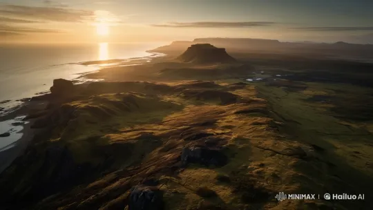 Golden Horizon: Tranquil Landscape at Sunset – AI Generated Video | Hailuo AI