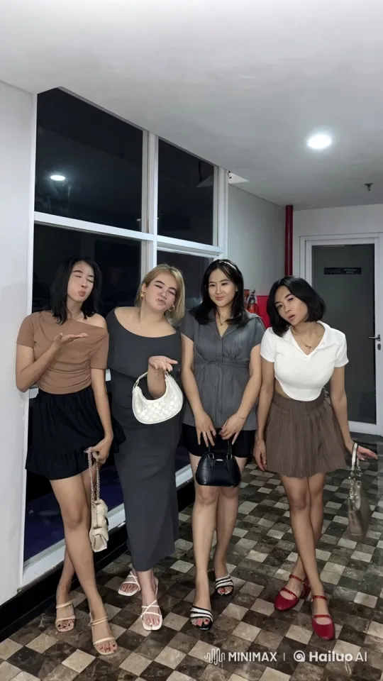 Stylish Group Engages in Playful Kung Fu in Corridor Setting – AI Generated Video | Hailuo AI