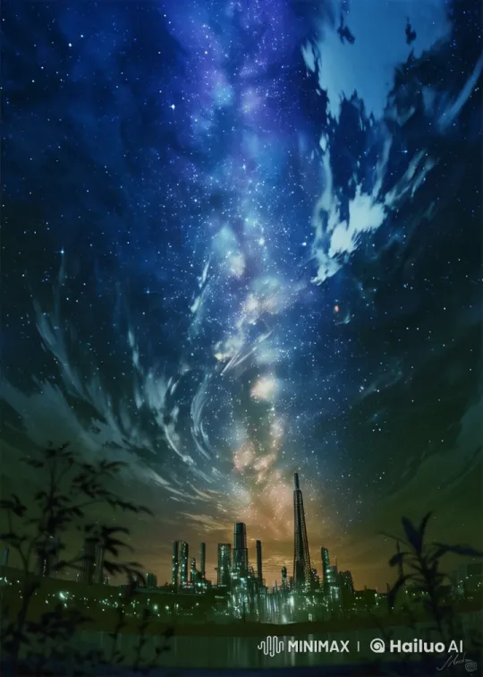 Harmonious Coexistence of Technology and Nature in Night Cityscape – AI Generated Video | Hailuo AI