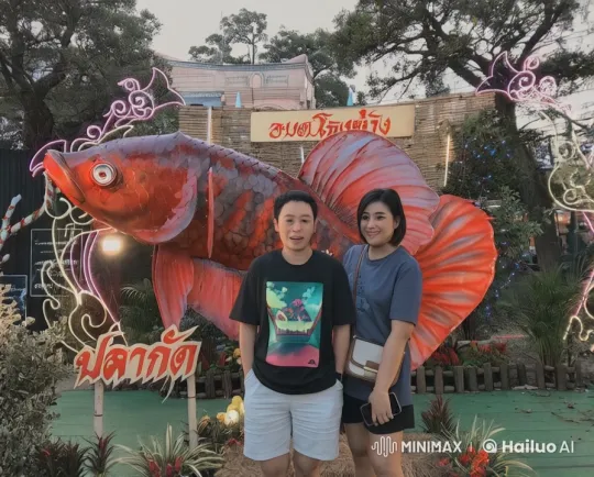 Kung Fu Display in Park with Red Fish Statue – AI Generated Video | Hailuo AI