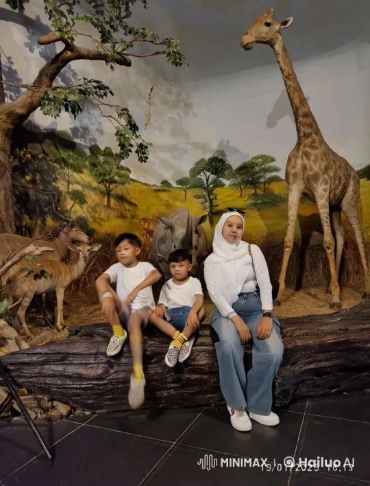 Museum Exhibit: Boys Display Kung Fu Amidst Savannah Statues – AI Generated Video | Hailuo AI