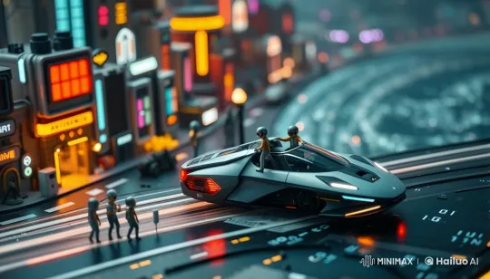 Futuristic Cityscape: People Enter AI Vehicle – AI Generated Video | Hailuo AI