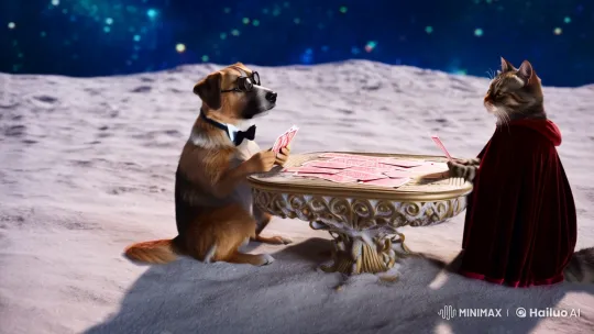 Fantastical Moonlit Card Game Between Dressed Animals – AI Generated Video | Hailuo AI