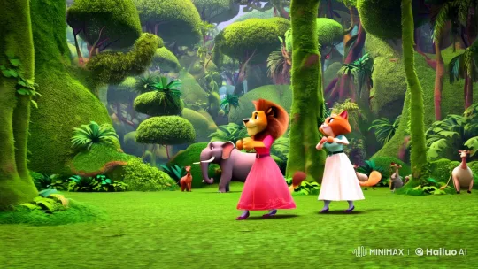 Lion and Cat Dance in Enchanted Jungle Setting – AI Generated Video | Hailuo AI