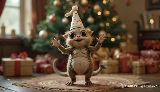 Christmas Celebration: Dancing Dragon in Festive Room – AI Generated Video | Hailuo AI