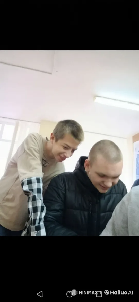 Affectionate Exchange Between Two Individuals in a Minimalist Classroom – AI Generated Video | Hailuo AI