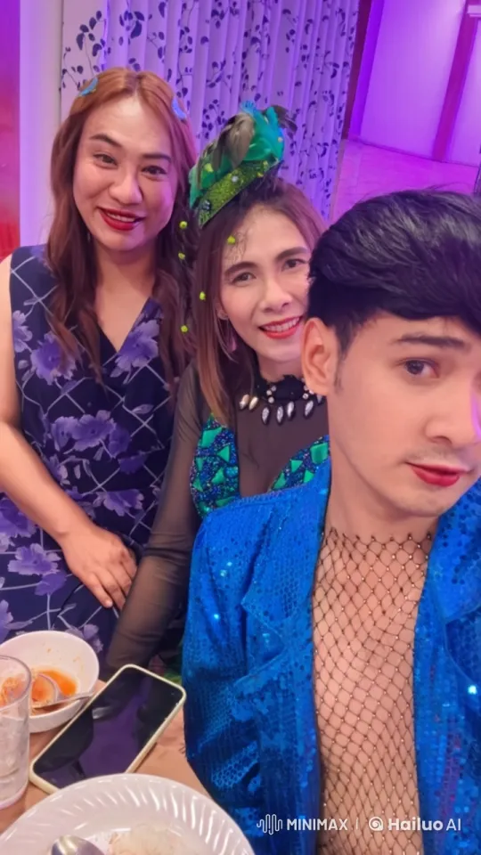 Festive Gathering: Three Individuals in Vibrant Attire – AI Generated Video | Hailuo AI